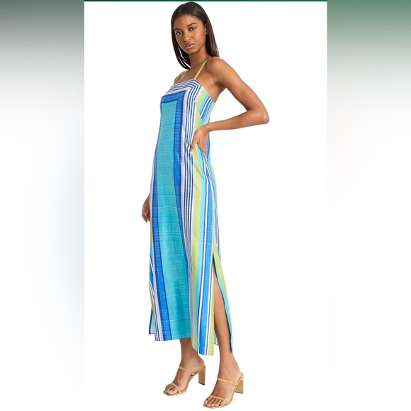 Donna Morgan Square Neck Spaghetti Strap Maxi Size 2 in Blue and Green NWT - Picture 2 of 7